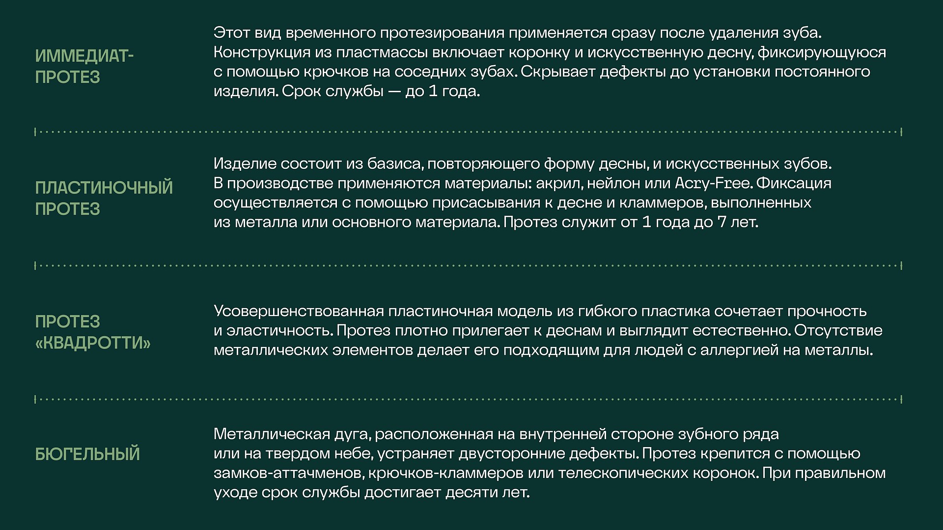 виды и характеристики съемных протезов